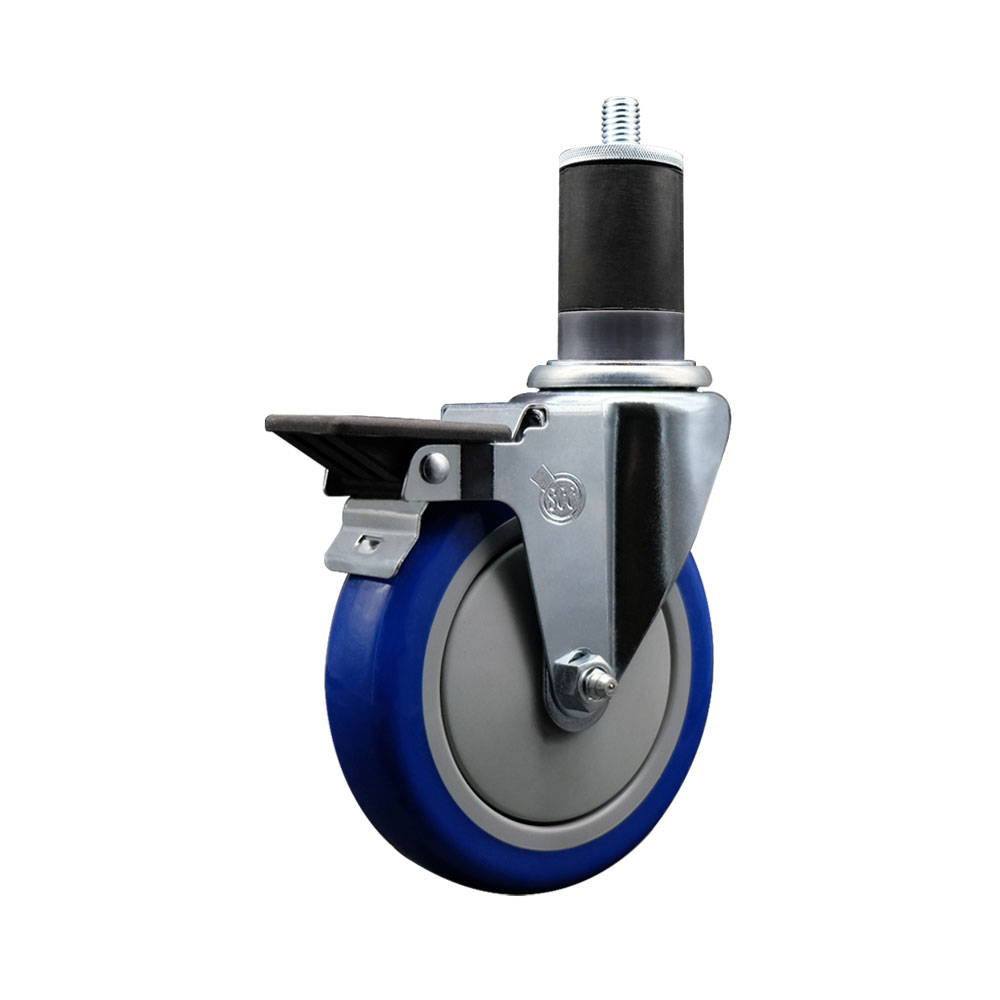Polyurethane Expanding Stem Swivel Caster with 5 Inch Blue Wheel and 1-5/8" Stem & Posi Locking Brake - 350 lbs. Capacity Per Caster - Service Caster Brand — photo 1