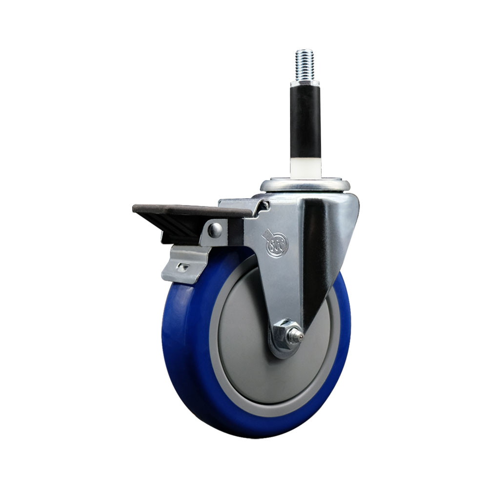 Polyurethane Expanding Stem Swivel Caster with 5 Inch Blue Wheel and 7/8" Stem & Posi Locking Brake - 350 lbs. Capacity Per Caster - Service Caster Brand — photo 1