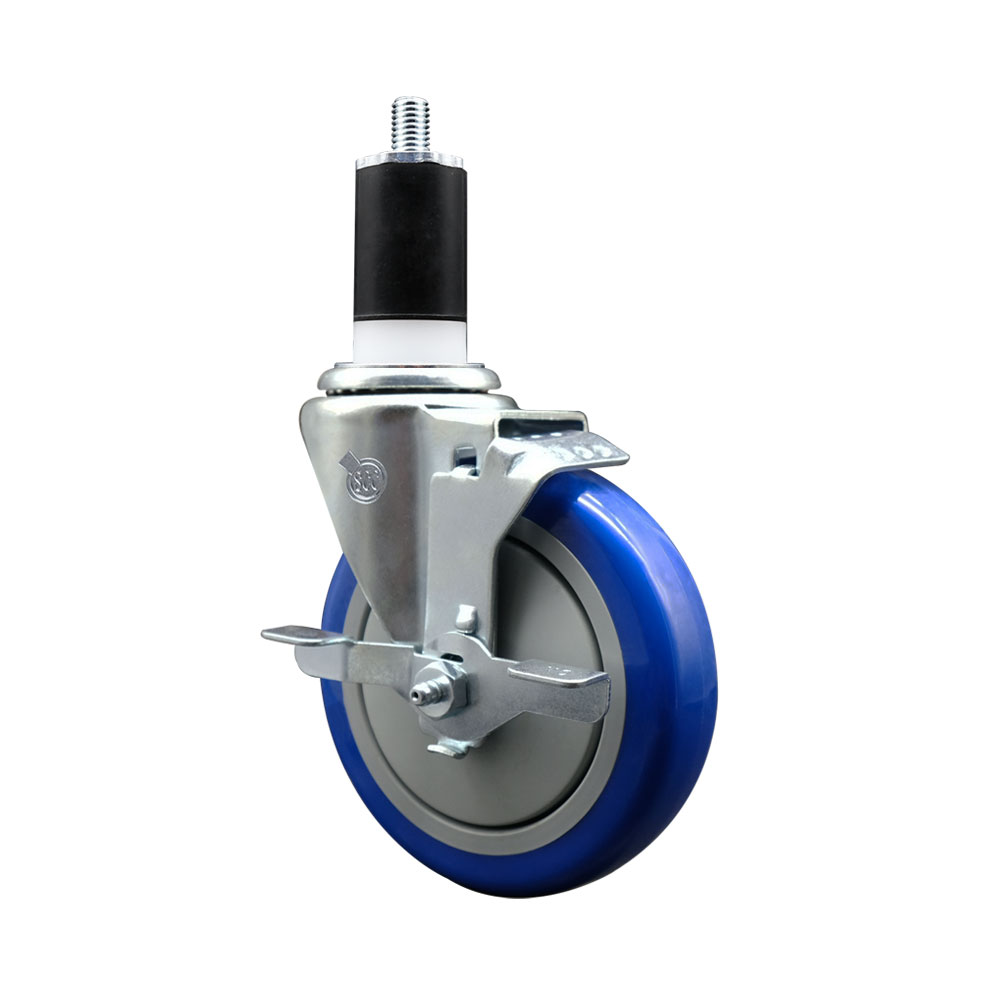 Polyurethane Expanding Stem Swivel Caster with 5 Inch Blue Wheel and 1-1/2" Stem & Top Locking Brake - 350 lbs. Capacity Per Caster - Service Caster Brand — photo 1