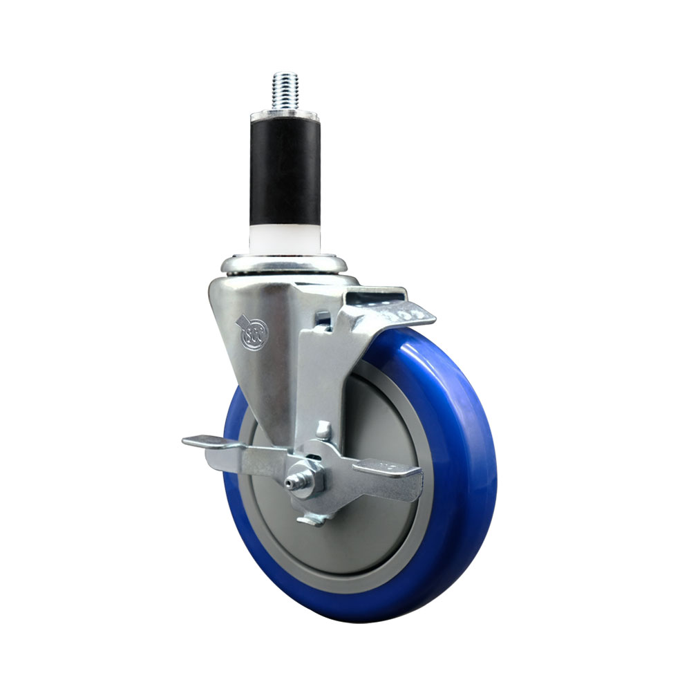 Polyurethane Expanding Stem Swivel Caster with 5 Inch Blue Wheel and 1-3/8" Stem & Top Locking Brake - 350 lbs. Capacity Per Caster - Service Caster Brand — photo 1