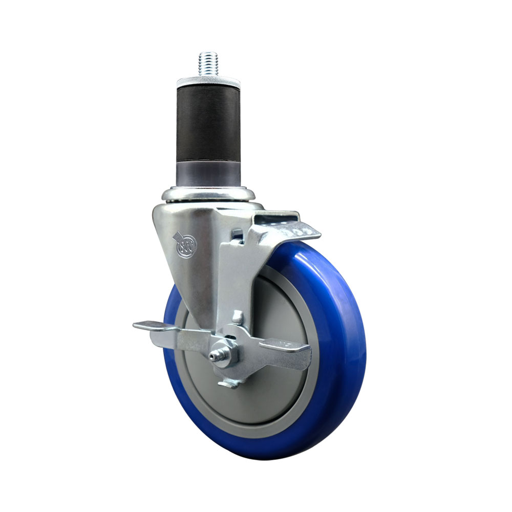 Polyurethane Expanding Stem Swivel Caster with 5 Inch Blue Wheel and 1-5/8" Stem & Top Locking Brake - 350 lbs. Capacity Per Caster - Service Caster Brand — photo 1