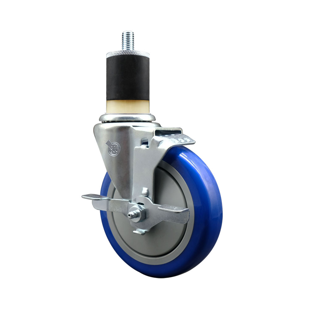 Polyurethane Expanding Stem Swivel Caster with 5 Inch Blue Wheel and 1-7/8" Stem & Top Locking Brake - 350 lbs. Capacity Per Caster - Service Caster Brand — photo 1