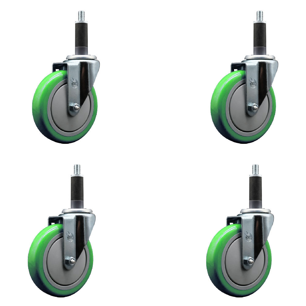 Stainless Steel Polyurethane Swivel Expanding Stem Caster Set of 4 with 5 Inch Green Wheels and 1" Stems - Includes 4 Swivel - 350 lbs. Capacity Per Caster - Service Caster Brand — photo 1