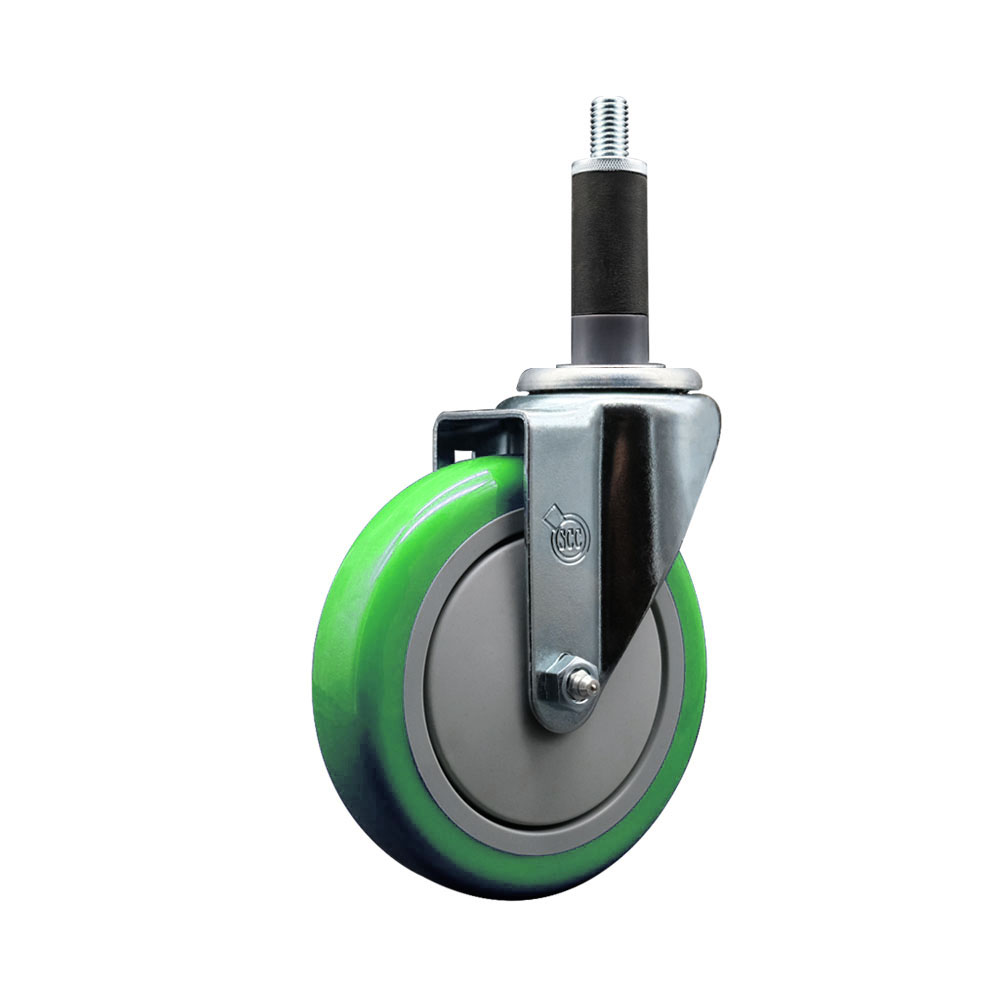 Polyurethane Expanding Stem Swivel Caster with 5 Inch Green Wheel and 1" Stem - 350 lbs. Capacity Per Caster - Service Caster Brand — photo 1