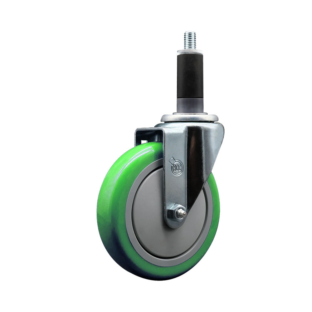 Polyurethane Expanding Stem Swivel Caster with 5 Inch Green Wheel and 1-1/8" Stem - 350 lbs. Capacity Per Caster - Service Caster Brand — photo 1