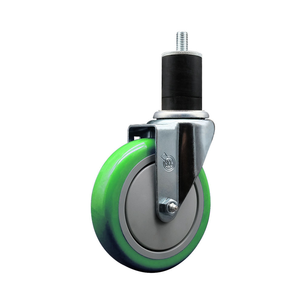 Stainless Steel Polyurethane Expanding Stem Swivel Caster with 5 Inch Green Wheel and 1-3/4" Stem - 350 lbs. Capacity Per Caster - Service Caster Brand — photo 1