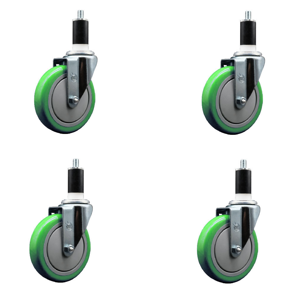 Stainless Steel Polyurethane Swivel Expanding Stem Caster Set of 4 with 5 Inch Green Wheels and 1-3/8" Stems - Includes 4 Swivel - 350 lbs. Capacity Per Caster - Service Caster Brand — photo 1