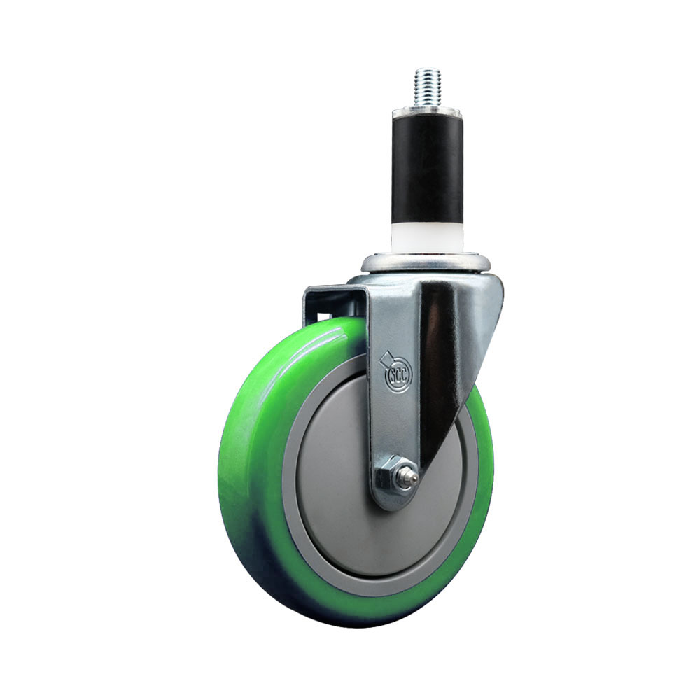 Stainless Steel Polyurethane Expanding Stem Swivel Caster with 5 Inch Green Wheel and 1-3/8" Stem - 350 lbs. Capacity Per Caster - Service Caster Brand — photo 1