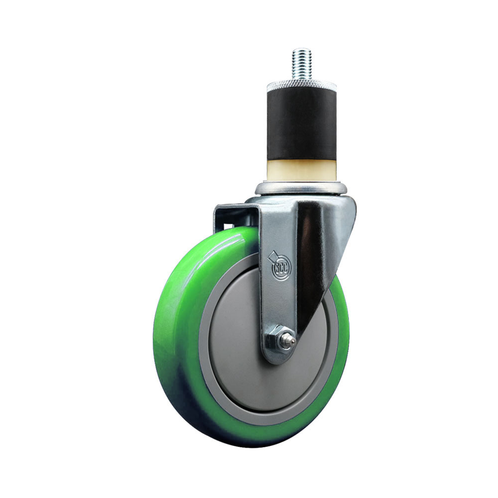 Stainless Steel Polyurethane Expanding Stem Swivel Caster with 5 Inch Green Wheel and 1-7/8" Stem - 350 lbs. Capacity Per Caster - Service Caster Brand — photo 1