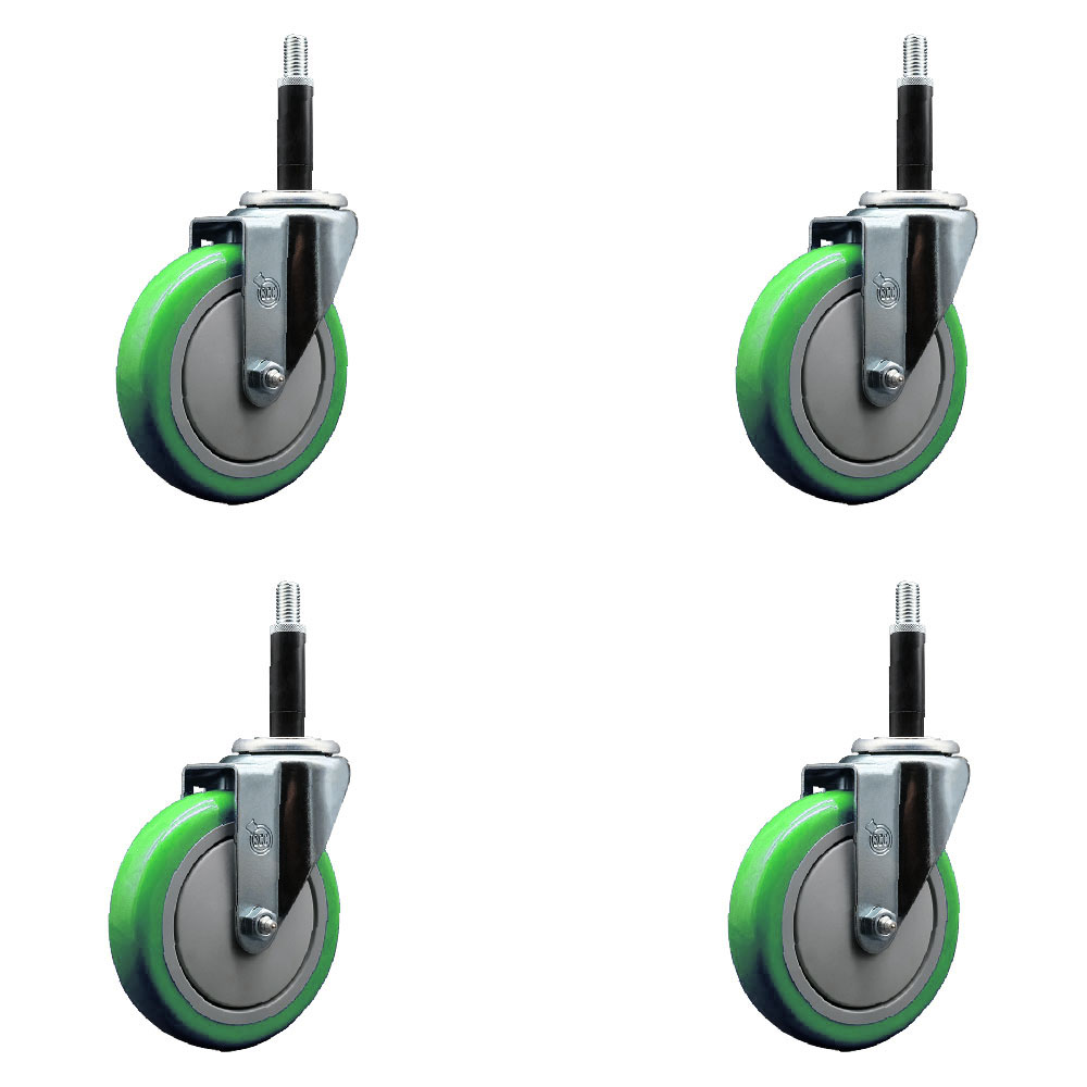 Stainless Steel Polyurethane Swivel Expanding Stem Caster Set of 4 with 5 Inch Green Wheels and 3/4" Stems - Includes 4 Swivel - 350 lbs. Capacity Per Caster - Service Caster Brand — photo 1