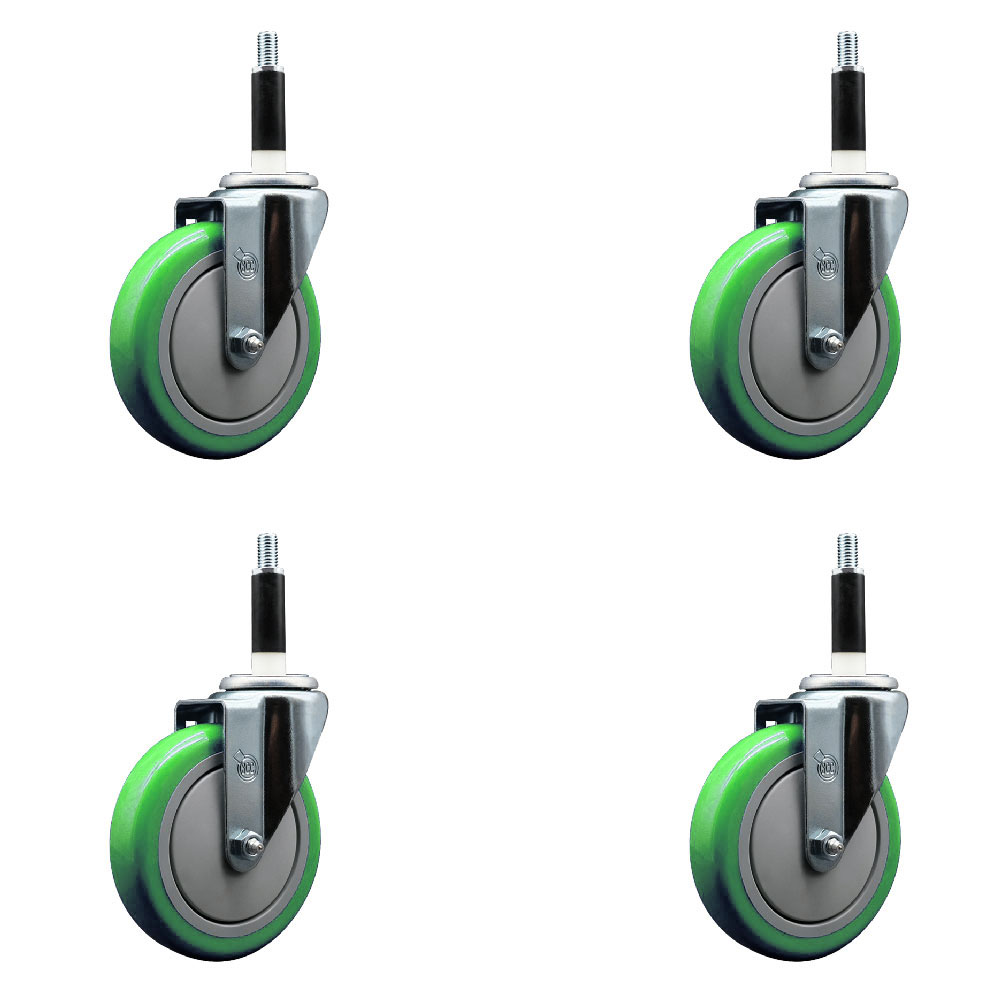 Polyurethane Swivel Expanding Stem Caster Set of 4 with 5 Inch Green Wheels and 7/8" Stems - 350 lbs. Capacity Per Caster - Service Caster Brand — photo 1