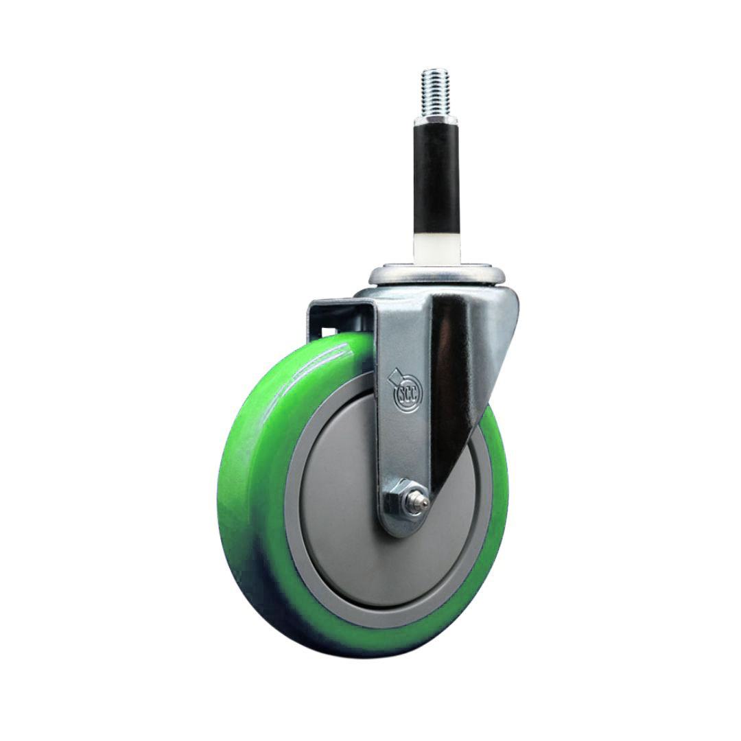 Polyurethane Expanding Stem Swivel Caster with 5 Inch Green Wheel and 7/8" Stem - 350 lbs. Capacity Per Caster - Service Caster Brand — photo 1