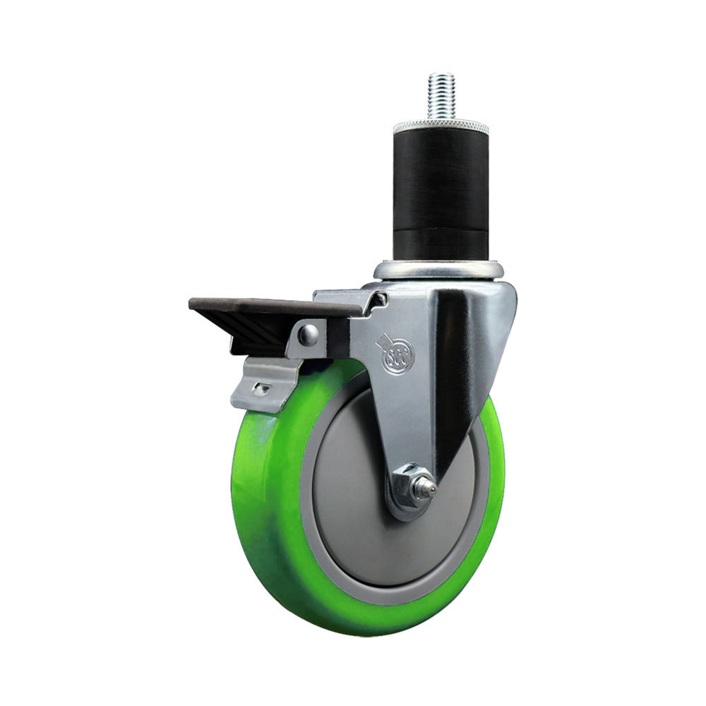 Polyurethane Expanding Stem Swivel Caster with 5 Inch Green Wheel and 1-3/4" Stem & Posi Locking Brake - 350 lbs. Capacity Per Caster - Service Caster Brand — photo 1