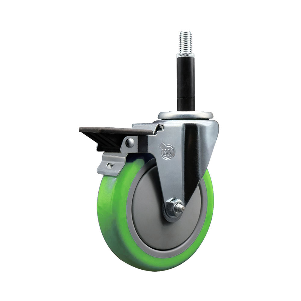 Polyurethane Expanding Stem Swivel Caster with 5 Inch Green Wheel and 3/4" Stem & Posi Locking Brake - 350 lbs. Capacity Per Caster - Service Caster Brand — photo 1