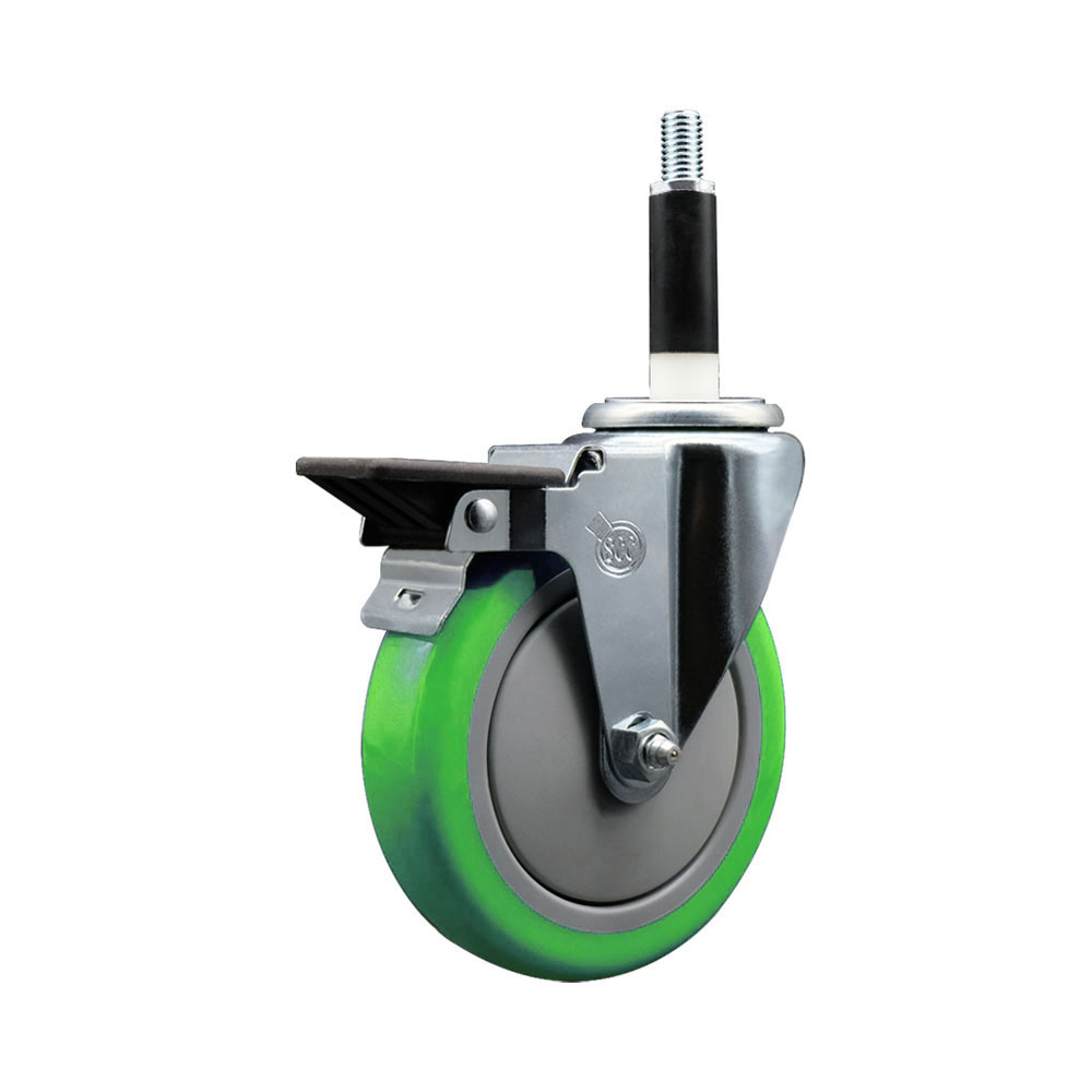 Polyurethane Expanding Stem Swivel Caster with 5 Inch Green Wheel and 7/8" Stem & Posi Locking Brake - 350 lbs. Capacity Per Caster - Service Caster Brand — photo 1