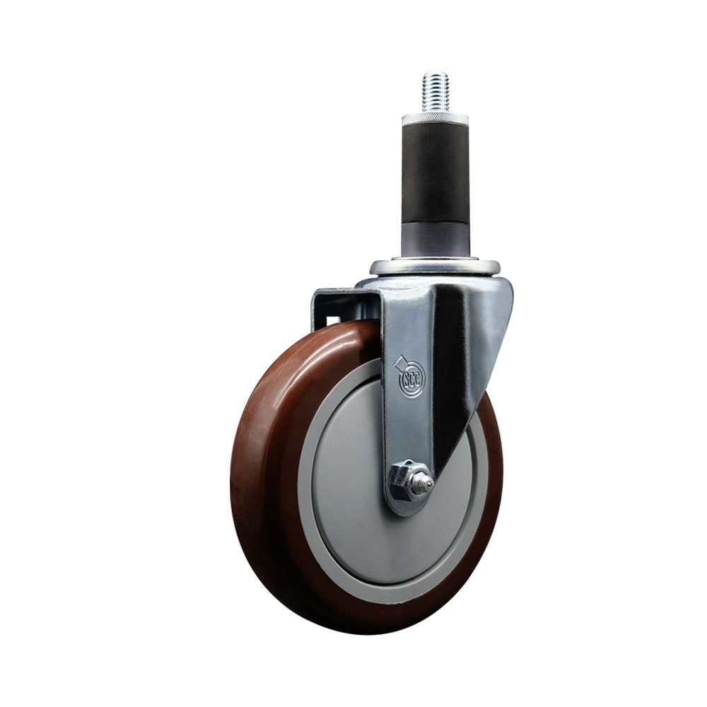 Polyurethane Expanding Stem Swivel Caster with 5 Inch Maroon Wheel and 1-1/4" Stem - 350 lbs. Capacity Per Caster - Service Caster Brand — photo 1