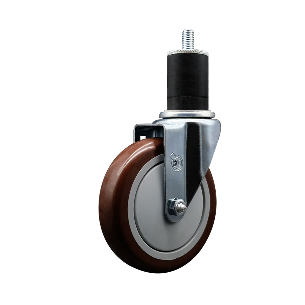 Polyurethane Expanding Stem Swivel Caster with 5 Inch Maroon Wheel and 1-3/4" Stem - 350 lbs. Capacity Per Caster - Service Caster Brand — photo 1