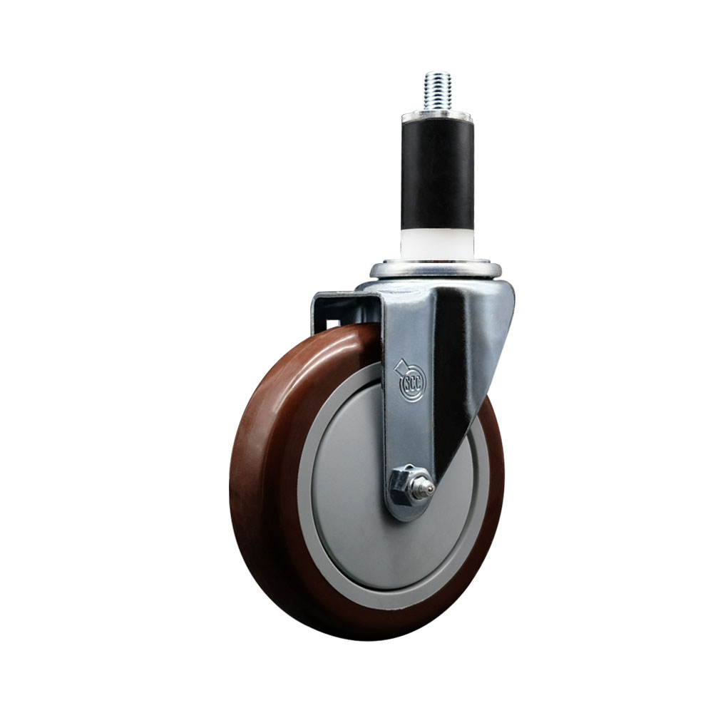 Polyurethane Expanding Stem Swivel Caster with 5 Inch Maroon Wheel and 1-3/8" Stem - 350 lbs. Capacity Per Caster - Service Caster Brand — photo 1