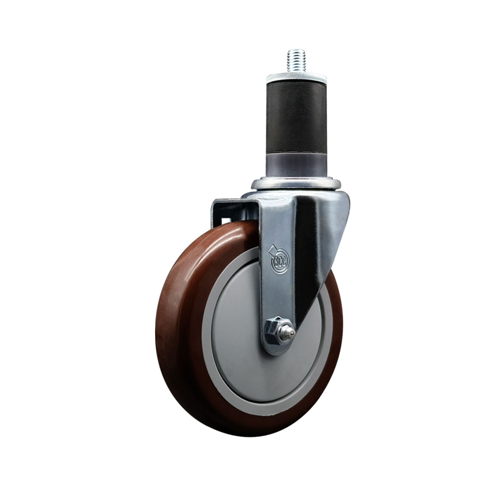 Polyurethane Expanding Stem Swivel Caster with 5 Inch Maroon Wheel and 1-5/8" Stem - 350 lbs. Capacity Per Caster - Service Caster Brand — photo 1