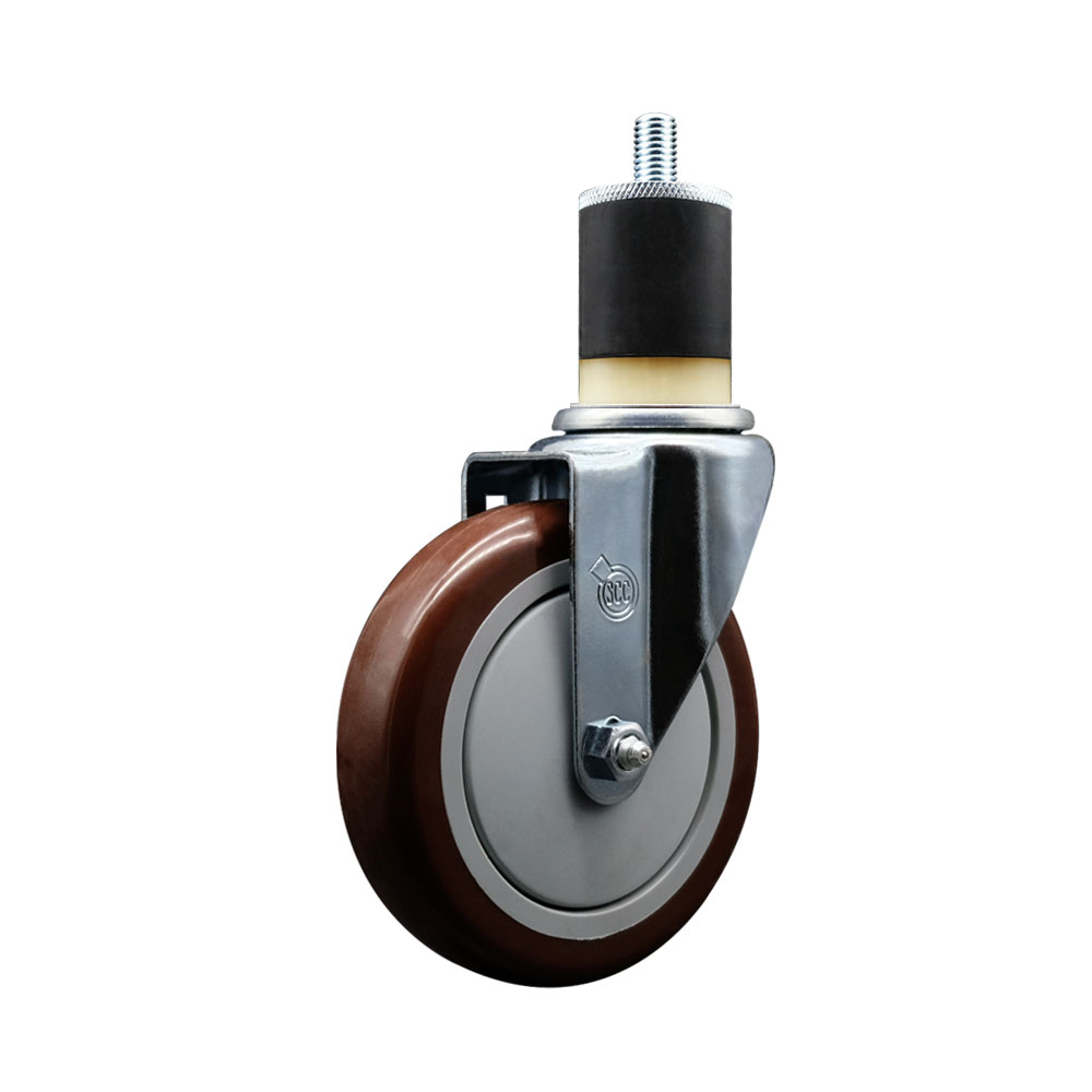 Polyurethane Expanding Stem Swivel Caster with 5 Inch Maroon Wheel and 1-7/8" Stem - 350 lbs. Capacity Per Caster - Service Caster Brand — photo 1