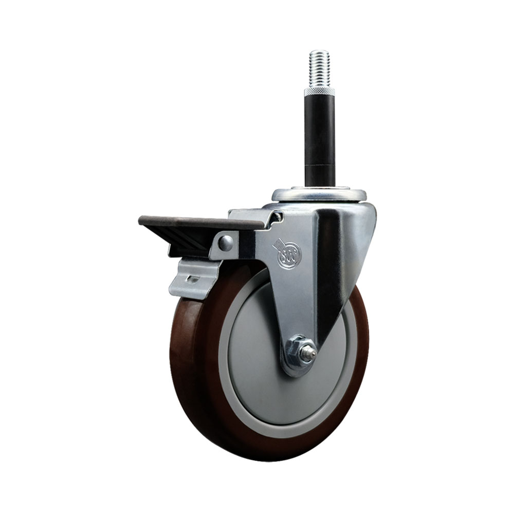 Polyurethane Expanding Stem Swivel Caster with 5 Inch Maroon Wheel and 3/4" Stem & Posi Locking Brake - 350 lbs. Capacity Per Caster - Service Caster Brand — photo 1