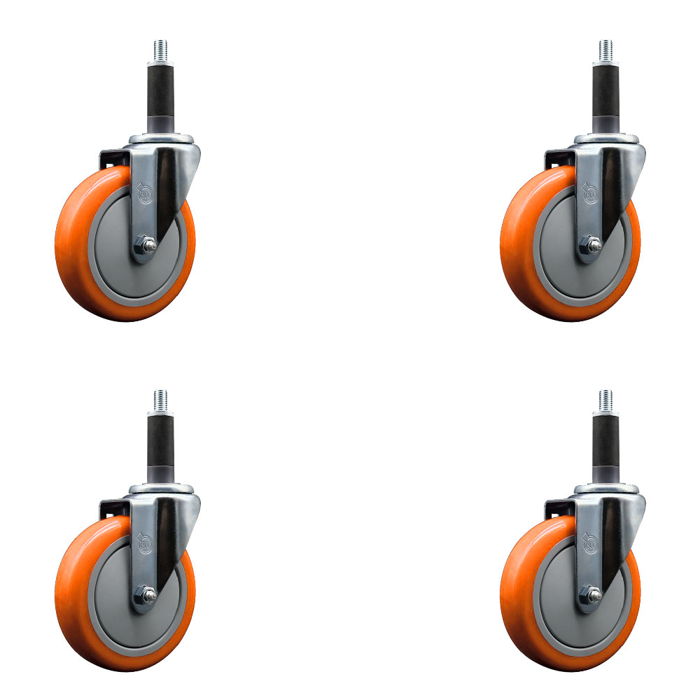 Stainless Steel Polyurethane Swivel Expanding Stem Caster Set of 4 with 5 Inch Orange Wheels and 1" Stems - Includes 4 Swivel - 350 lbs. Capacity Per Caster - Service Caster Brand — photo 1