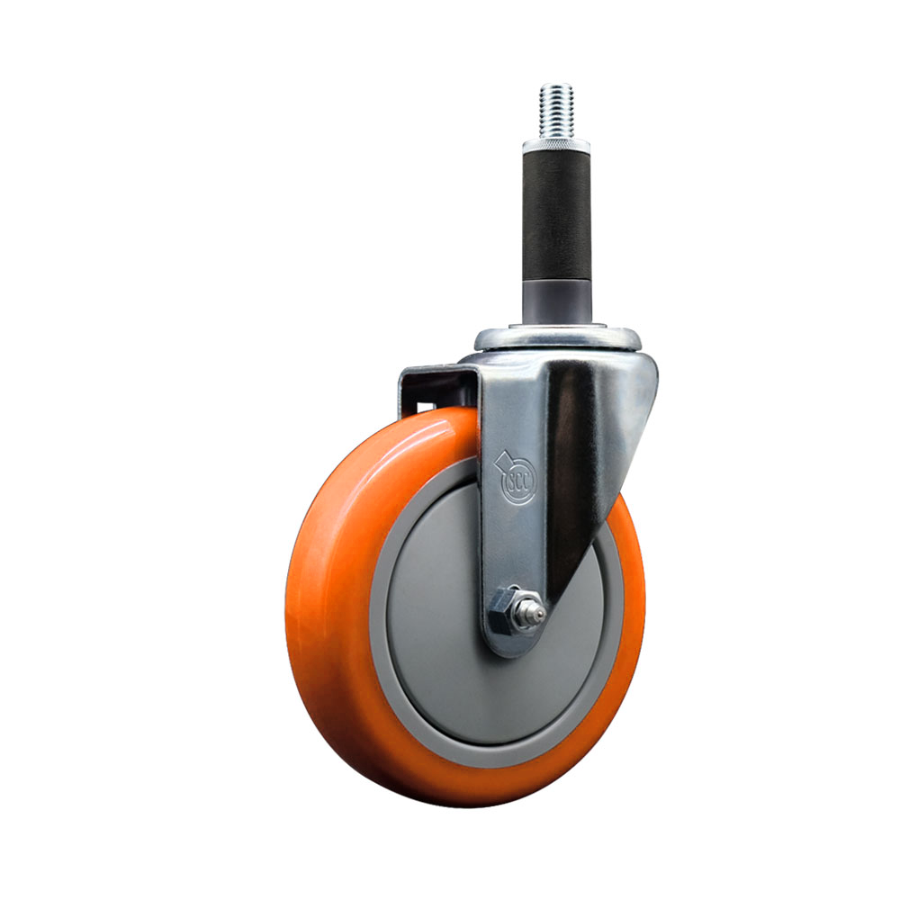 Stainless Steel Polyurethane Expanding Stem Swivel Caster with 5 Inch Orange Wheel and 1" Stem - 350 lbs. Capacity Per Caster - Service Caster Brand — photo 1