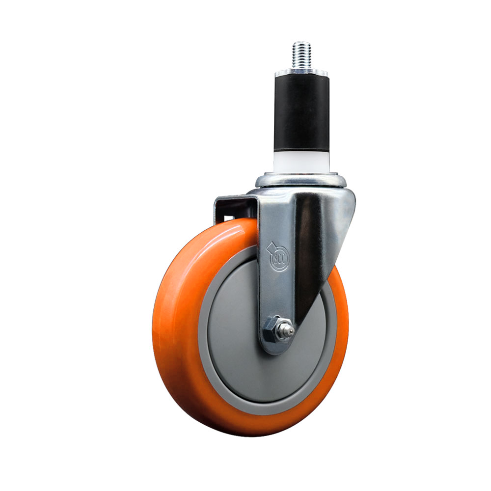 Stainless Steel Polyurethane Expanding Stem Swivel Caster with 5 Inch Orange Wheel and 1-1/2" Stem - 350 lbs. Capacity Per Caster - Service Caster Brand — photo 1