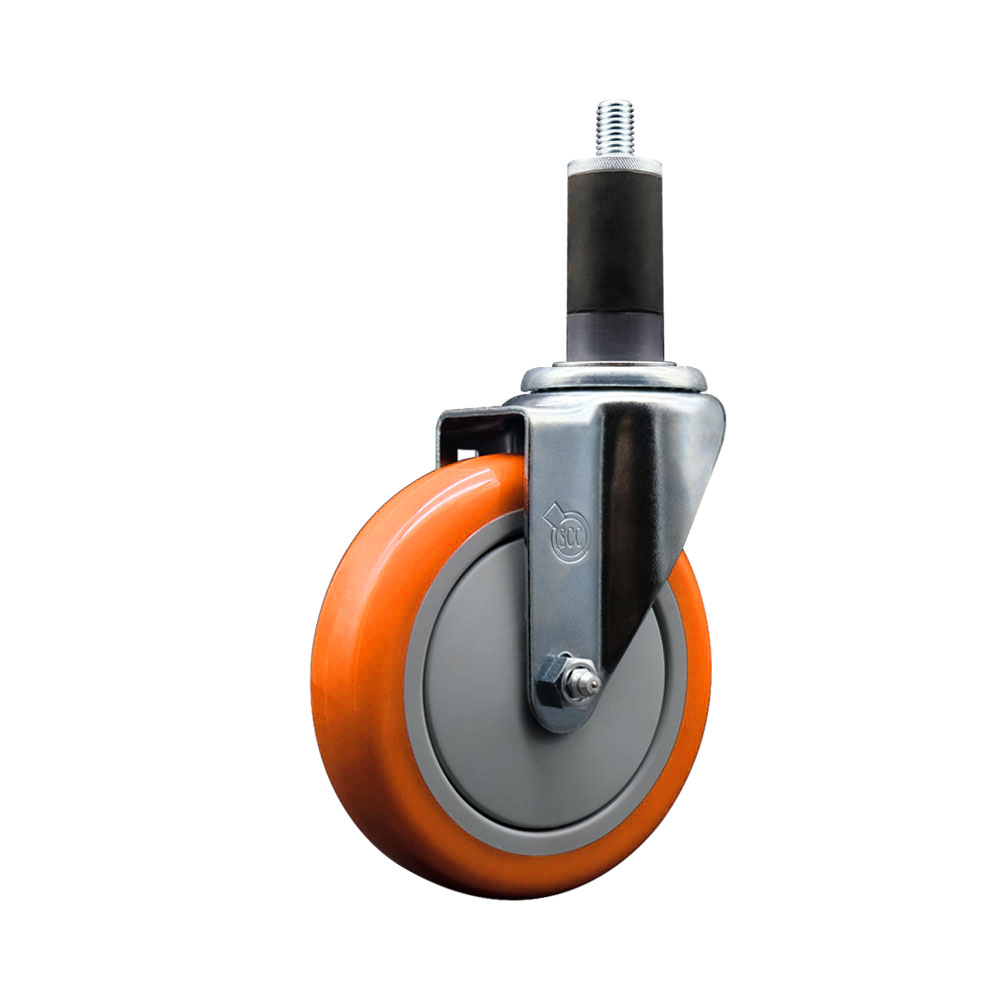 Stainless Steel Polyurethane Expanding Stem Swivel Caster with 5 Inch Orange Wheel and 1-1/4" Stem - 350 lbs. Capacity Per Caster - Service Caster Brand — photo 1