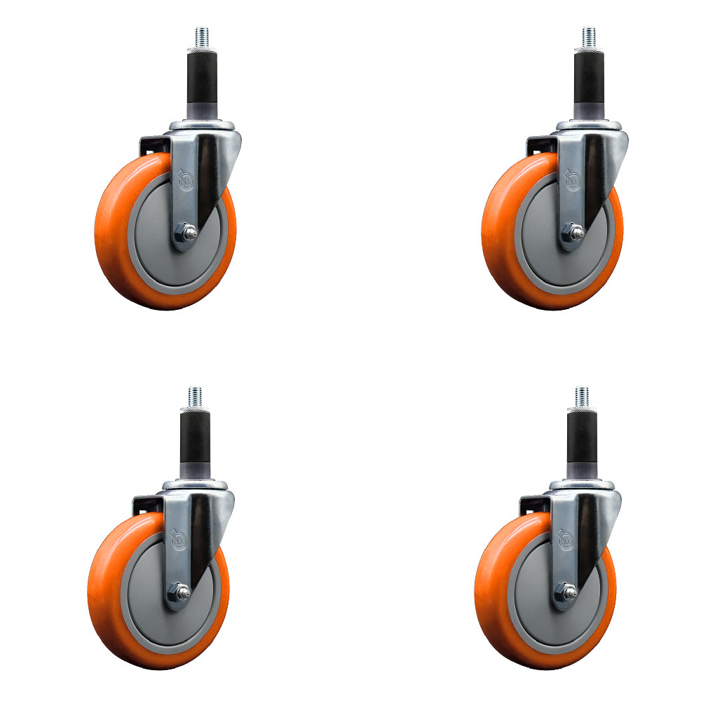 Stainless Steel Polyurethane Swivel Expanding Stem Caster Set of 4 with 5 Inch Orange Wheels and 1-1/8" Stems - Includes 4 Swivel - 350 lbs. Capacity Per Caster - Service Caster Brand — photo 1