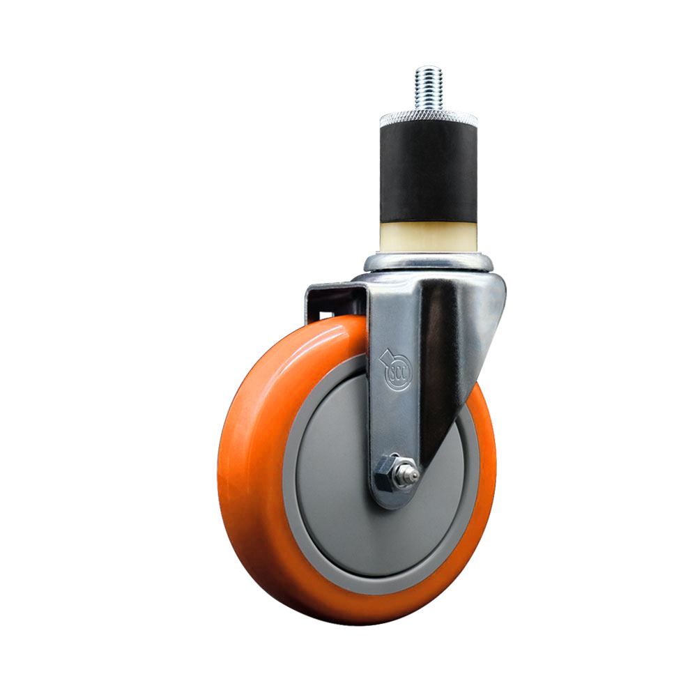 Polyurethane Expanding Stem Swivel Caster with 5 Inch Orange Wheel and 1-7/8" Stem - 350 lbs. Capacity Per Caster - Service Caster Brand — photo 1