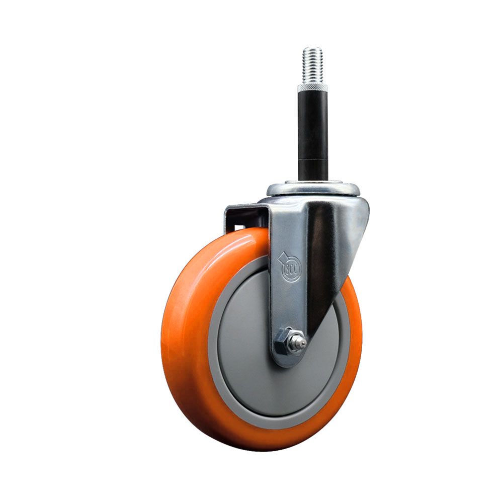 Polyurethane Swivel Stem Caster with 5 Inch Orange Caster Wheel - 3/4" Expanding Stem - 316 Stainless Steel Caster - 350 lbs. Capacity Per Caster - Service Caster Brand — photo 1