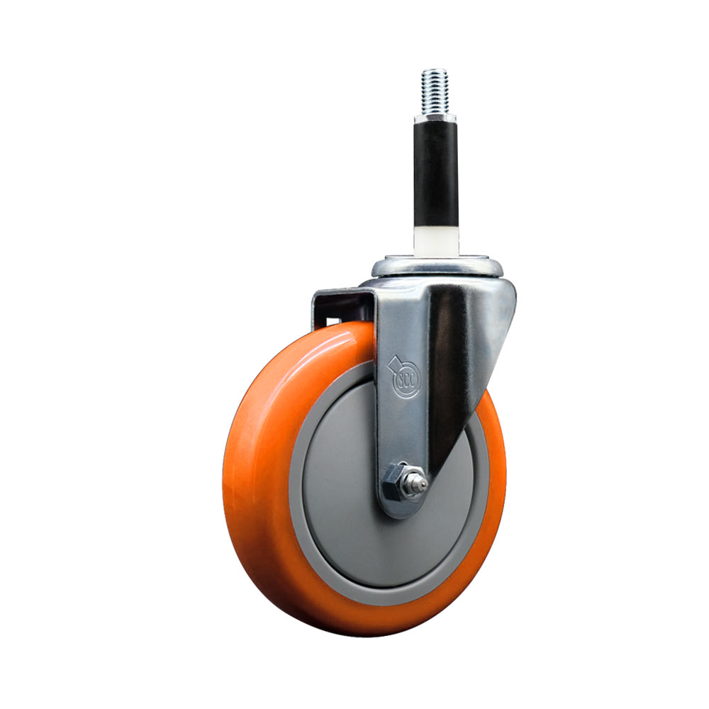 Polyurethane Swivel Stem Caster with 5 Inch Orange Caster Wheel - 7/8" Expanding Stem - 316 Stainless Steel Caster - 350 lbs. Capacity Per Caster - Service Caster Brand — photo 1