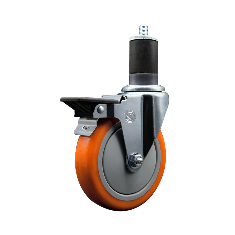 Polyurethane Expanding Stem Swivel Caster with 5 Inch Orange Wheel and 1-5/8" Stem & Posi Locking Brake - 350 lbs. Capacity Per Caster - Service Caster Brand — photo 1