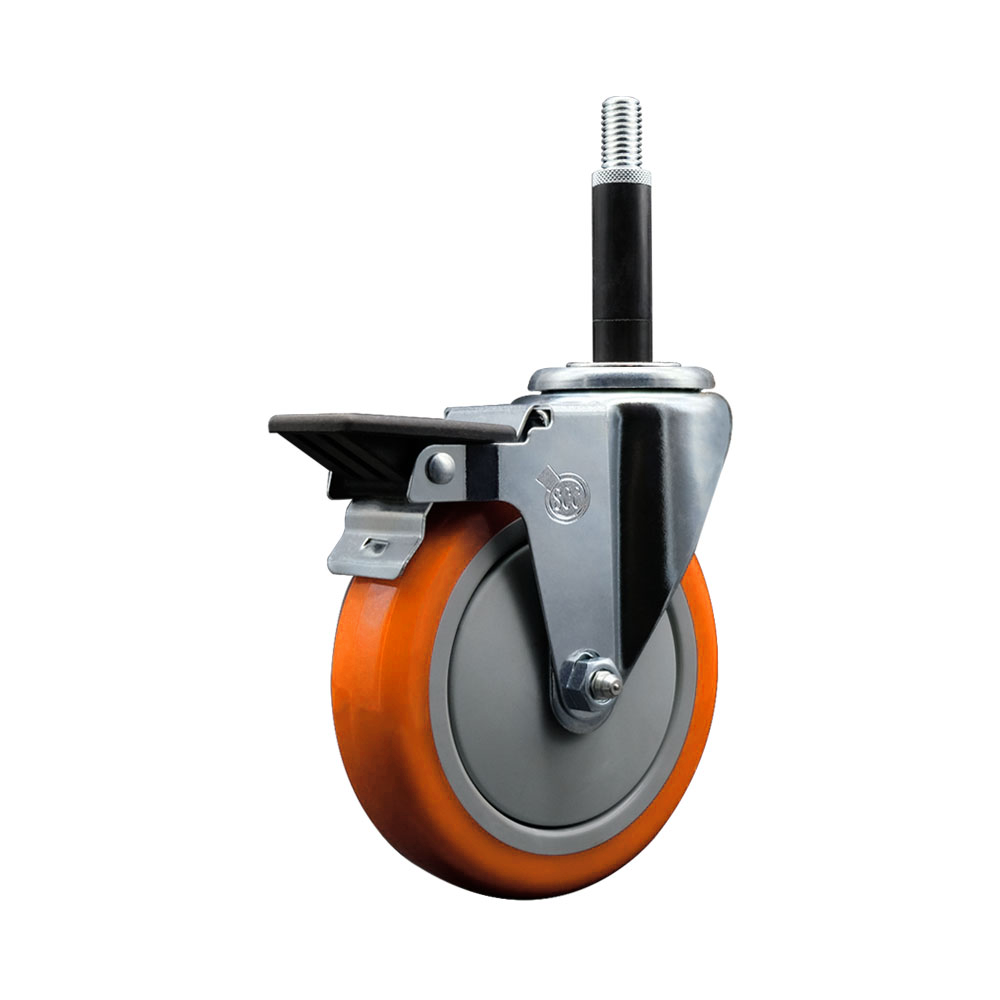 Polyurethane Expanding Stem Swivel Caster with 5 Inch Orange Wheel and 3/4" Stem & Posi Locking Brake - 350 lbs. Capacity Per Caster - Service Caster Brand — photo 1