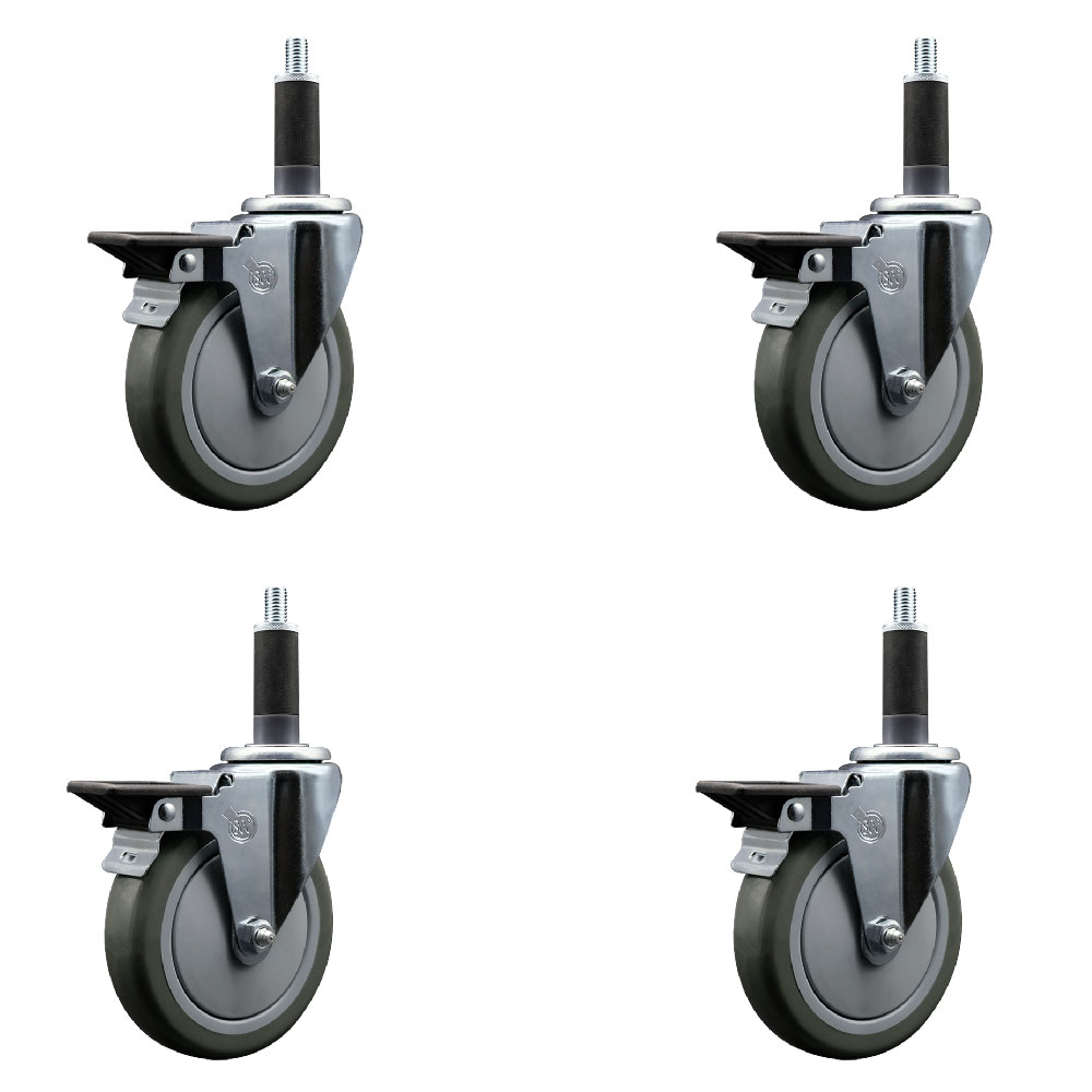 Polyurethane Swivel Expanding Stem Caster Set of 4 with 5 Inch Gray Wheels and 1" Stems - Includes 4 Swivel with Posi Locking Brakes - 350 lbs. Capacity Per Caster - Service Caster Brand — photo 1