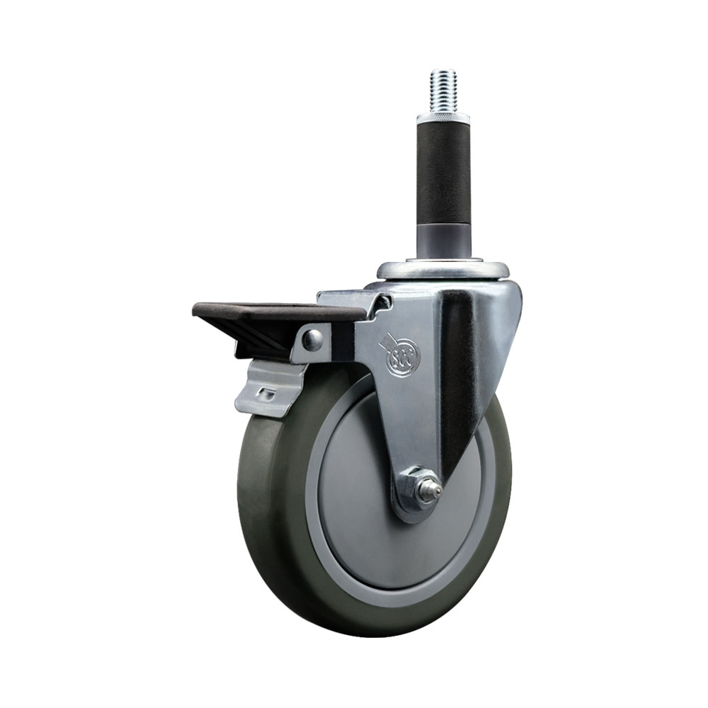 Polyurethane Expanding Stem Swivel Caster with 5 Inch Gray Wheel and 1" Stem & Posi Locking Brake - 350 lbs. Capacity Per Caster - Service Caster Brand — photo 1