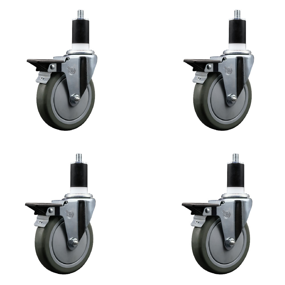 Polyurethane Swivel Expanding Stem Caster Set of 4 with 5 Inch Gray Wheels and 1-1/2" Stems - Includes 4 Swivel with Posi Locking Brakes - 350 lbs. Capacity Per Caster - Service Caster Brand — photo 1
