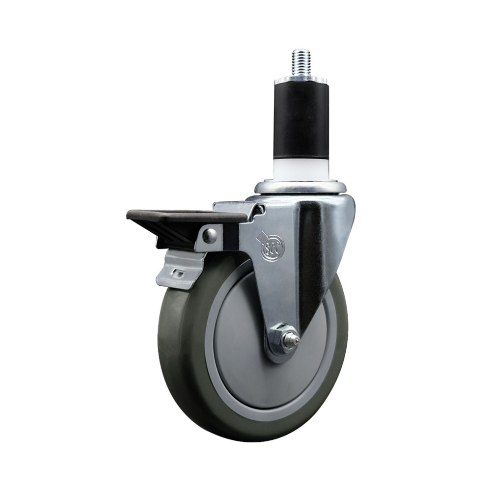 Polyurethane Expanding Stem Swivel Caster with 5 Inch Gray Wheel and 1-1/2" Stem & Posi Locking Brake - 350 lbs. Capacity Per Caster - Service Caster Brand — photo 1