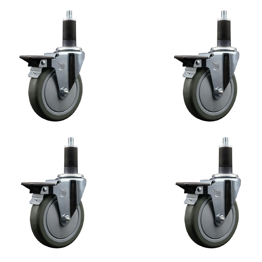 Polyurethane Swivel Expanding Stem Caster Set of 4 with 5 Inch Gray Wheels and 1-1/4" Stems - Includes 4 Swivel with Posi Locking Brakes - 350 lbs. Capacity Per Caster - Service Caster Brand — photo 1