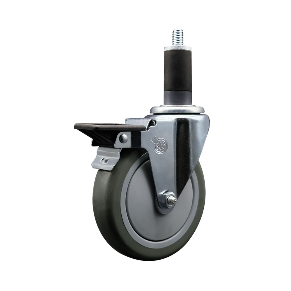Polyurethane Expanding Stem Swivel Caster with 5 Inch Gray Wheel and 1-1/4" Stem & Posi Locking Brake - 350 lbs. Capacity Per Caster - Service Caster Brand — photo 1