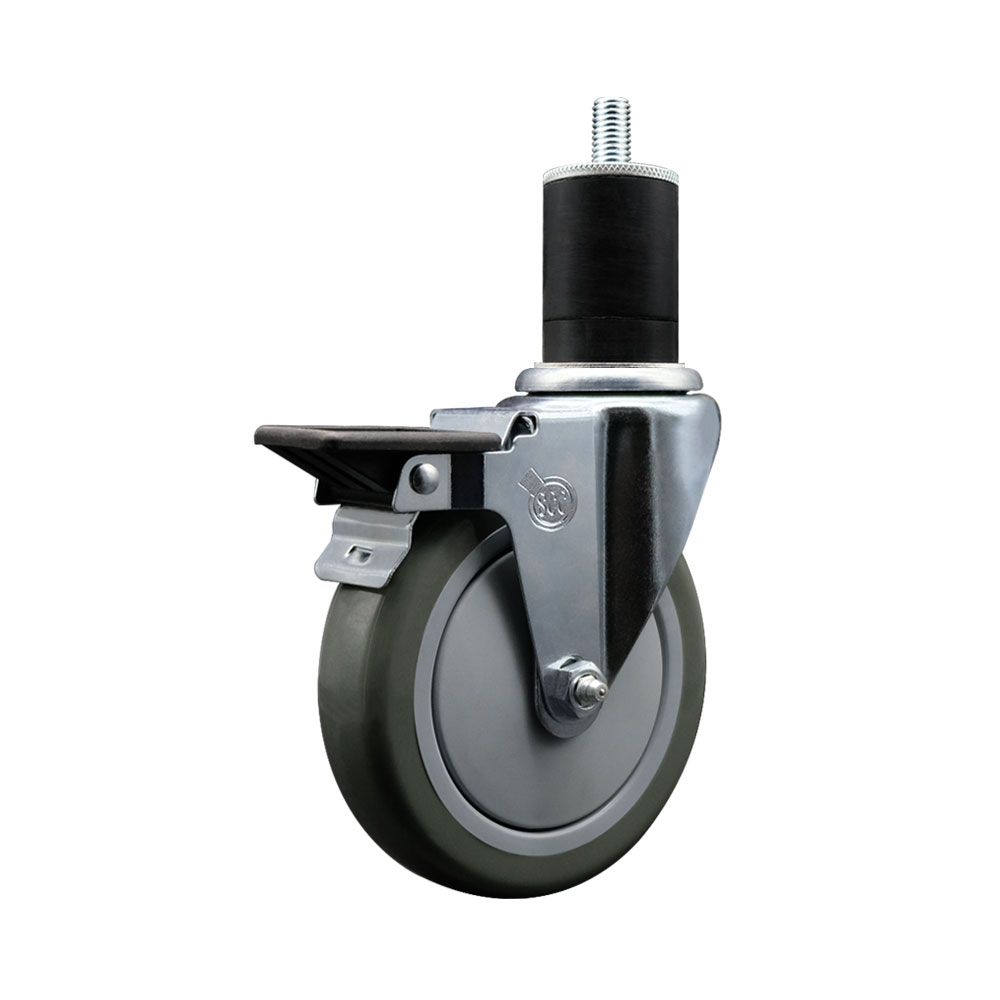 Polyurethane Expanding Stem Swivel Caster with 5 Inch Gray Wheel and 1-3/4" Stem & Posi Locking Brake - 350 lbs. Capacity Per Caster - Service Caster Brand — photo 1