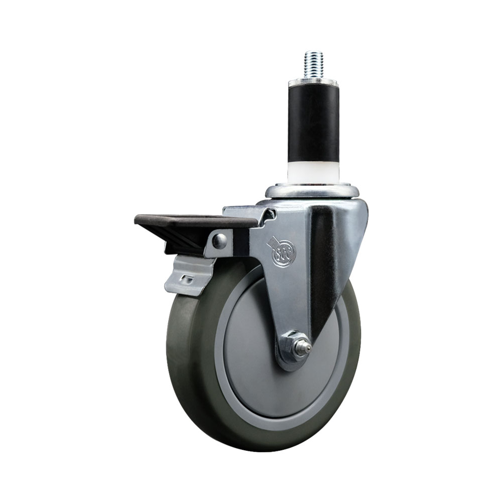 Polyurethane Expanding Stem Swivel Caster with 5 Inch Gray Wheel and 1-3/8" Stem & Posi Locking Brake - 350 lbs. Capacity Per Caster - Service Caster Brand — photo 1