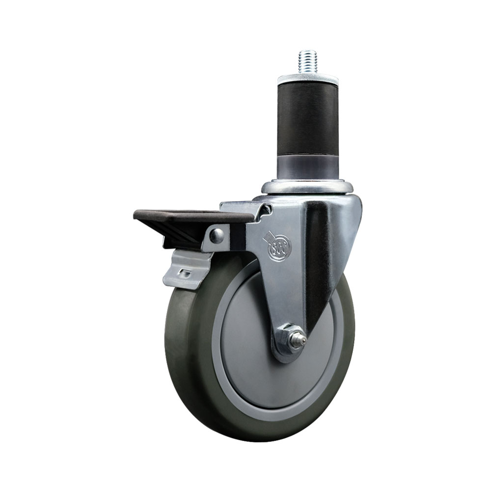 Polyurethane Expanding Stem Swivel Caster with 5 Inch Gray Wheel and 1-5/8" Stem & Posi Locking Brake - 350 lbs. Capacity Per Caster - Service Caster Brand — photo 1