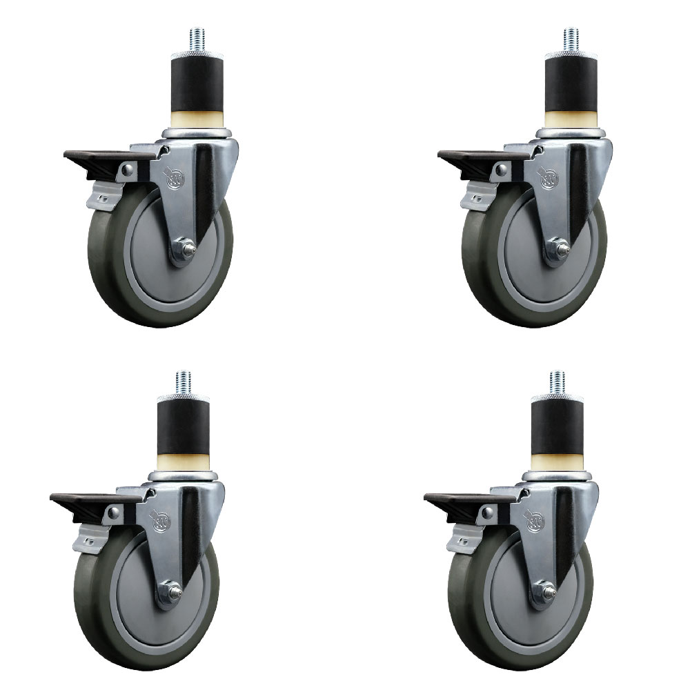 Polyurethane Swivel Expanding Stem Caster Set of 4 with 5 Inch Gray Wheels and 1-7/8" Stems - Includes 4 Swivel with Posi Locking Brakes - 350 lbs. Capacity Per Caster - Service Caster Brand — photo 1