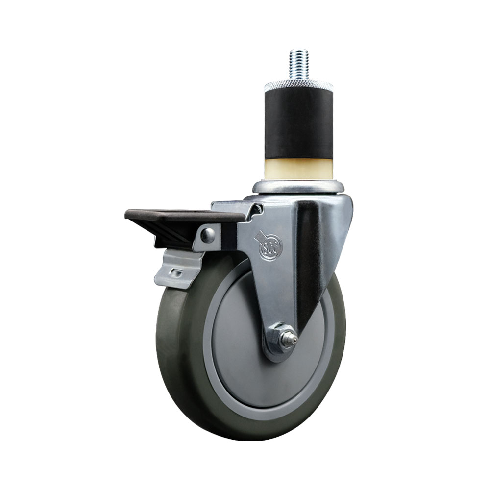 Polyurethane Expanding Stem Swivel Caster with 5 Inch Gray Wheel and 1-7/8" Stem & Posi Locking Brake - 350 lbs. Capacity Per Caster - Service Caster Brand — photo 1