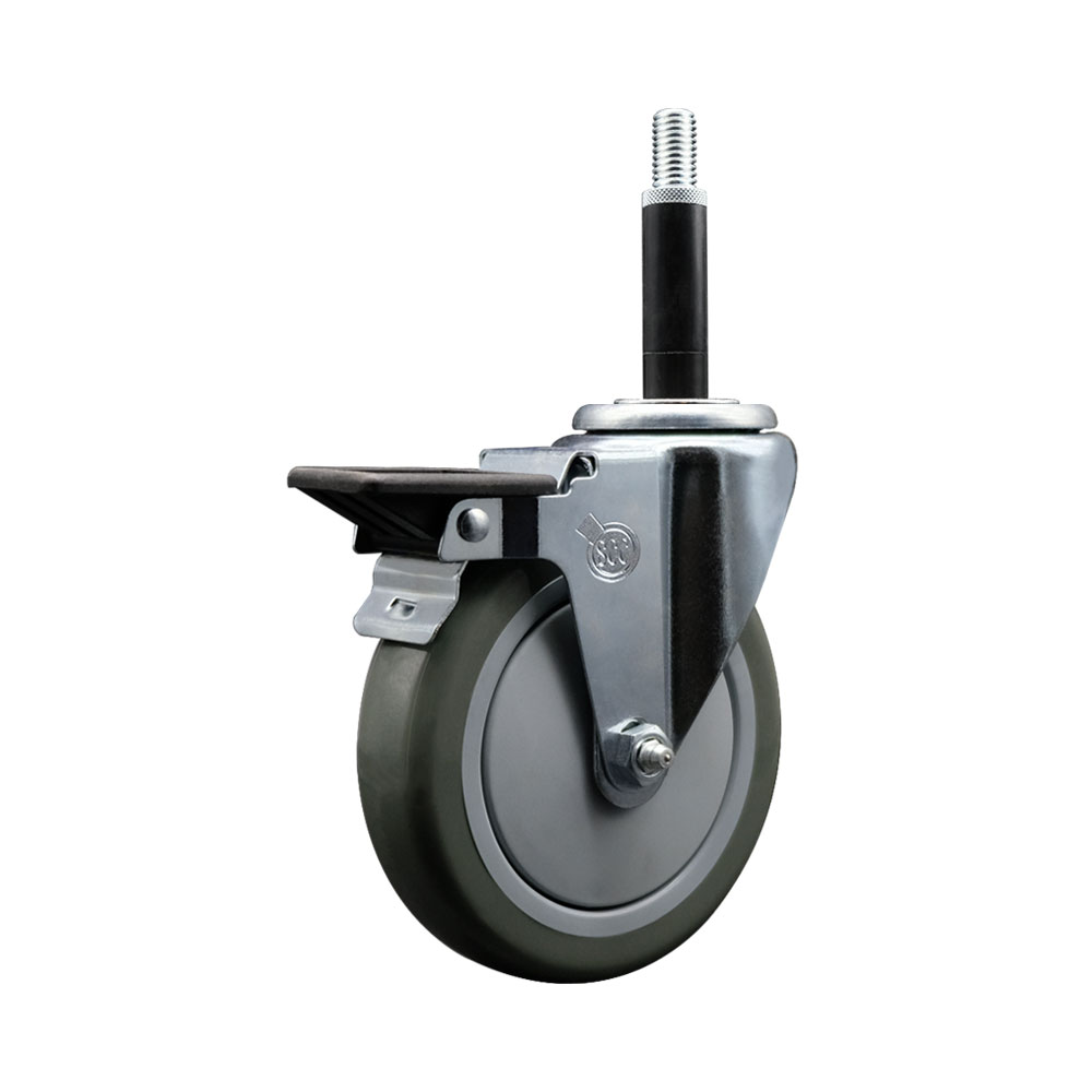 Polyurethane Expanding Stem Swivel Caster with 5 Inch Gray Wheel and 3/4" Stem & Posi Locking Brake - 350 lbs. Capacity Per Caster - Service Caster Brand — photo 1
