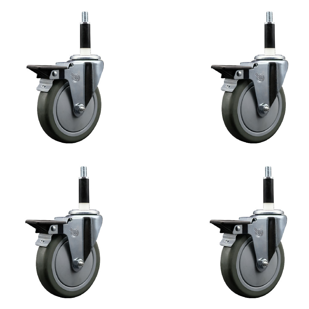 Polyurethane Swivel Expanding Stem Caster Set of 4 with 5 Inch Gray Wheels and 7/8" Stems - Includes 4 Swivel with Posi Locking Brakes - 350 lbs. Capacity Per Caster - Service Caster Brand — photo 1