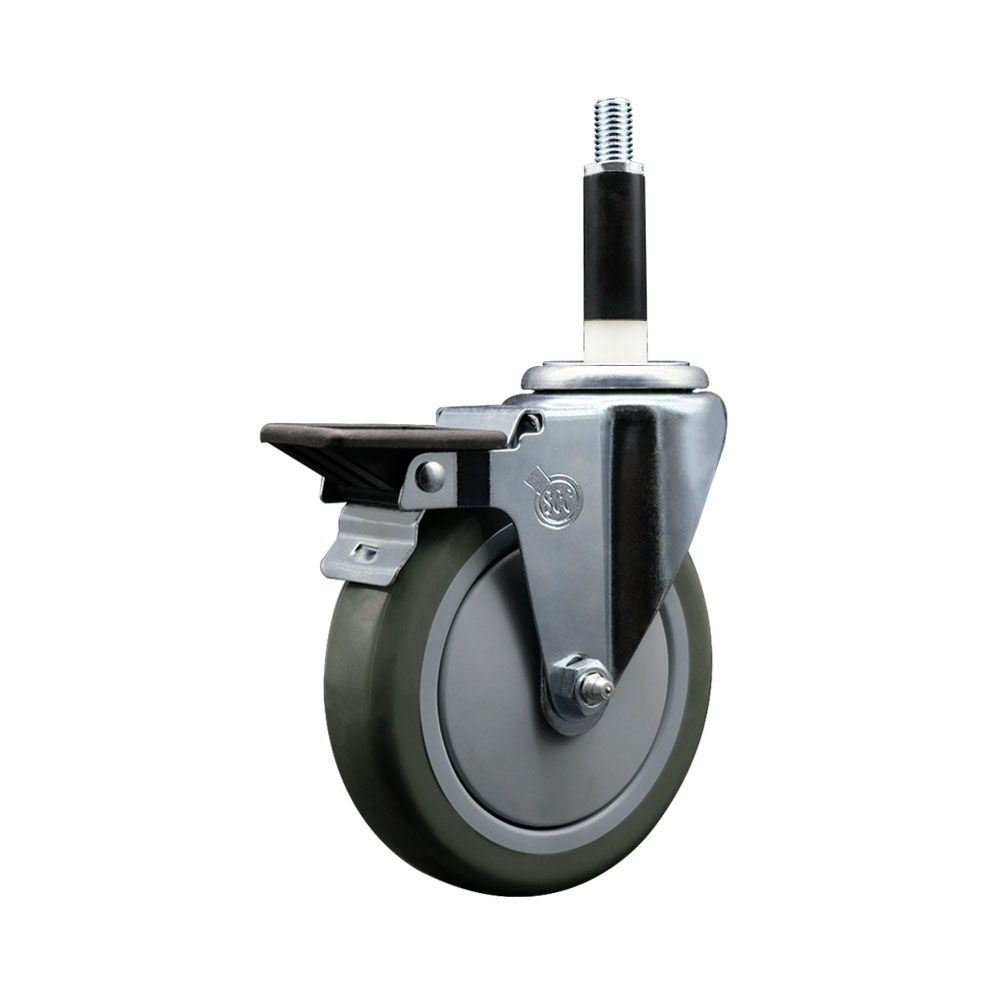 Polyurethane Expanding Stem Swivel Caster with 5 Inch Gray Wheel and 7/8" Stem & Posi Locking Brake - 350 lbs. Capacity Per Caster - Service Caster Brand — photo 1