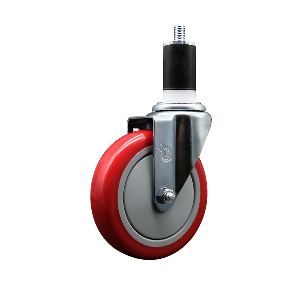 Stainless Steel Polyurethane Expanding Stem Swivel Caster with 5 Inch Red Wheel and 1-1/2" Stem - 350 lbs. Capacity Per Caster - Service Caster Brand — photo 1